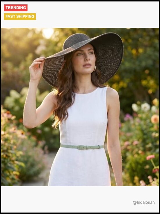 Wide Brim Straw Floppy Beach Sun Hat UPF 50+ Foldable with Detachable Wind main image 5